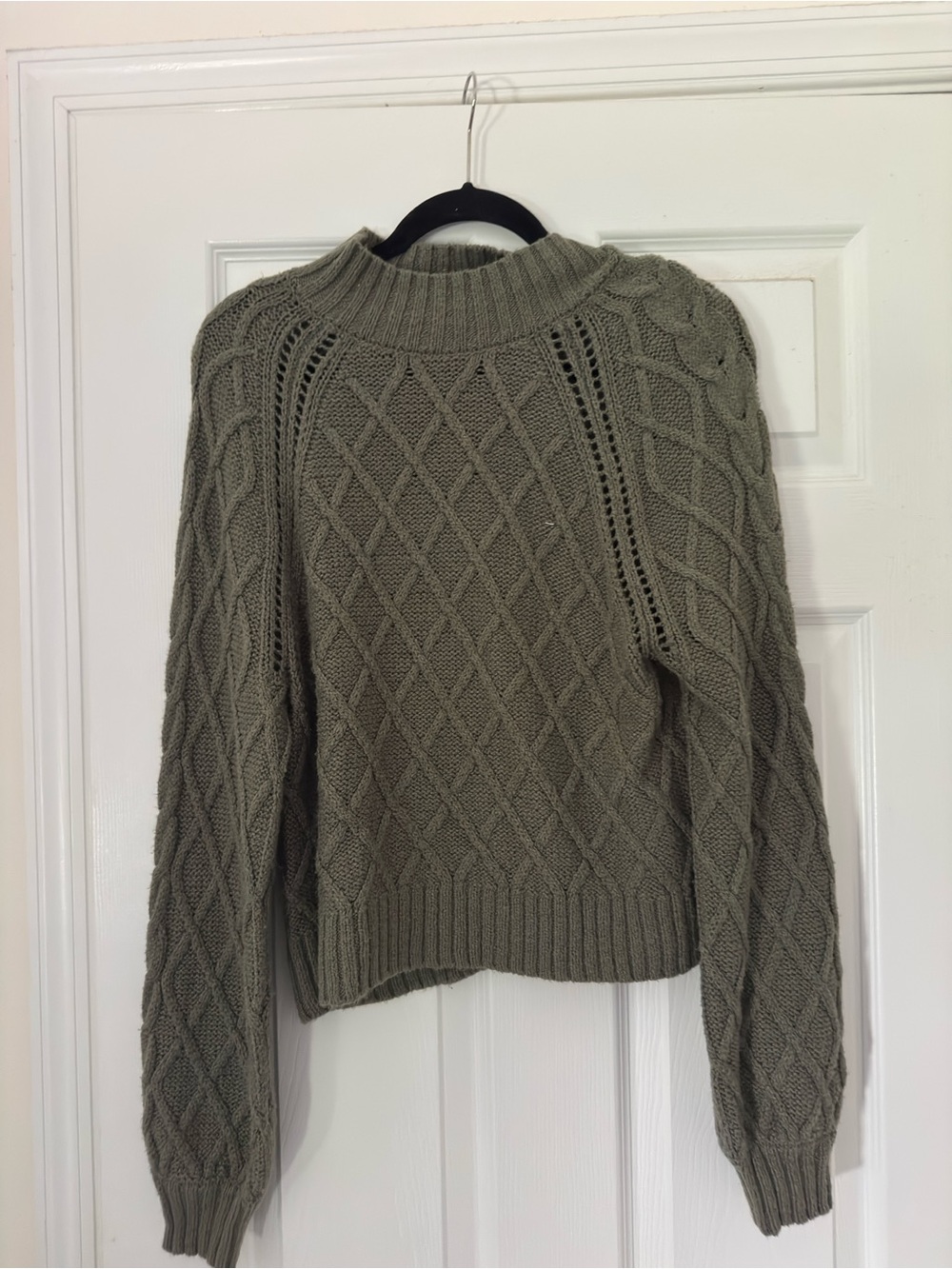 American Eagle Outfitters Olive Cable-Knit Turtleneck Sweater